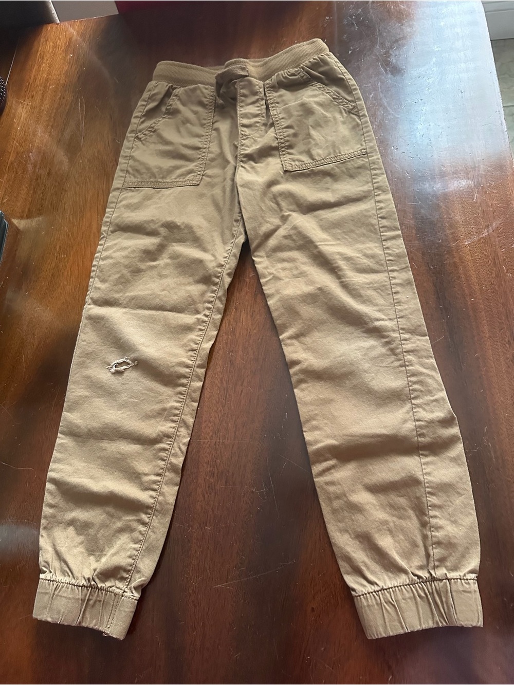 jumping beans Boys Tan Jogger Pants with Patch Pockets and one ripped right knee
